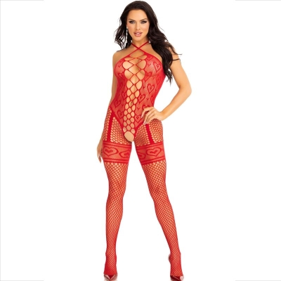 Bodystocking Halshalter Rote Herzen Rot | Leg Avenue