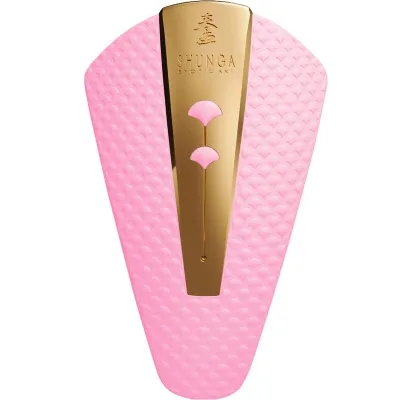 Rosa und goldener Shunga-Massager mit strukturiertem Griff und zwei Knöpfen.