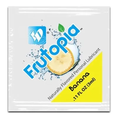 Frutopia Bananen-Gleitmittel, 3ml, natürlich aromatisiert, in weißer Verpackung mit Bananenbild.