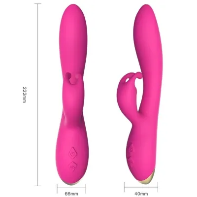 Two pink vibrators measuring 222mm in length, 66mm and 40mm in width, with controls at the base.