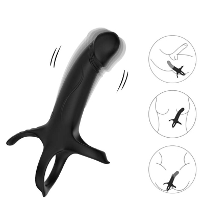 Dildo Mit Ring & Vibrator Mit Fernbedienung Schwarz  –  Armony
