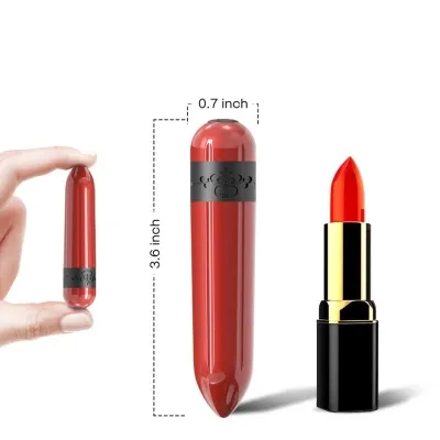 Red cylindrical object, 3.6 inches in diameter, next to red lipstick. Hand holding the object.