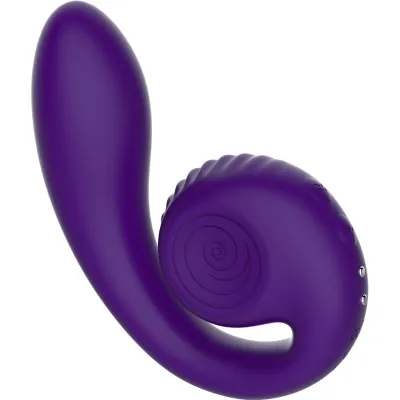 Lila, gebogenes Massagegerät mit spiralförmigem Muster und glatter Oberfläche.