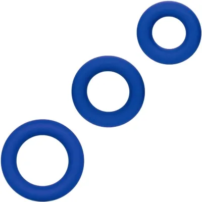 Drei blaue Ringe in verschiedenen Größen auf weißem Hintergrund.