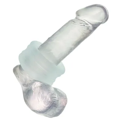 Durchsichtiger Dildo mit realistischen Details und einem breiten Ring an der Basis.
