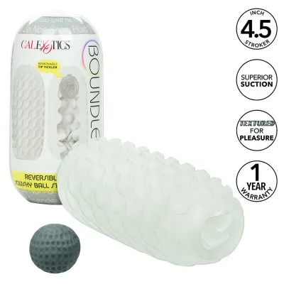 Transparenter, texturierter Masturbator mit Verpackung und grauer Kugel, 4,5 Zoll, 1 Jahr Garantie.