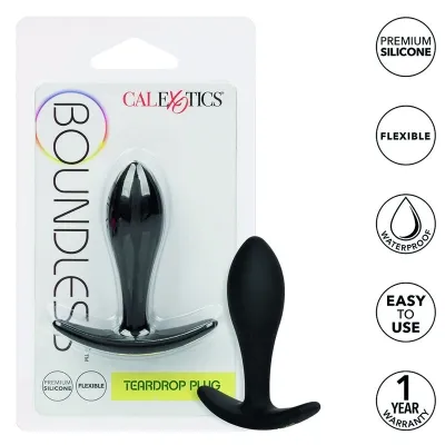 Black silicone teardrop plug in packaging, flexible, waterproof, easy to use, 1 year warranty.