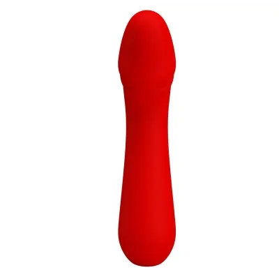 Red, elongated object with a rounded tip on a white background.