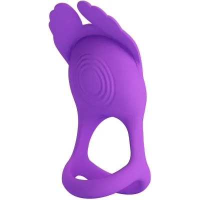 Purple silicone ring with textured design and wings, standing alone on a white background.