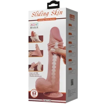 Realistischer Sliding Skin Dildo Mit Saugnapf Braun 24cm – Pretty Love