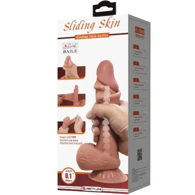 Realistischer Sliding Skin Dildo Mit Saugnapf Braun 20,6cm – Pretty Love