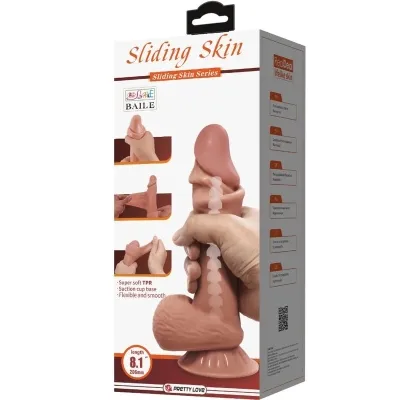 Realistischer Sliding Skin Dildo Mit Saugnapf Braun 19,4cm – Pretty Love