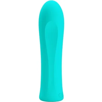Turquoise, smooth, cylindrical object with a rounded tip.