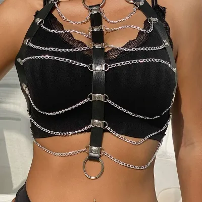 Chest Harness Leather Chains Black Os – Sublime