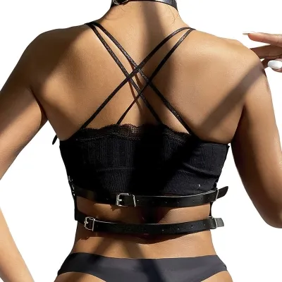 Leather ring chest harness black Os – Sublime