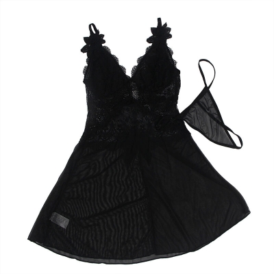 Babydoll Tüllstoff Mit Spitze Und Blumendetail Schwarz S/M | Subblime