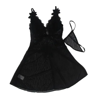 Babydoll Tulle Fabric with Lace and Floral Detail Black S/M – Subblime