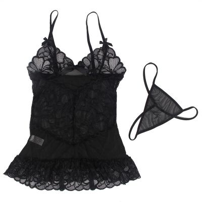 Babydoll Mit Verstellbaren Trägern Und Transparenter Spitze Mit Blumendruck Schwarz S/M | Subblime