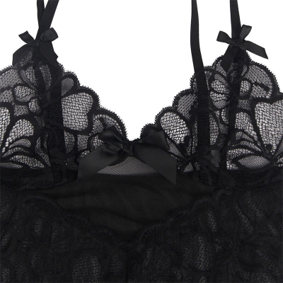 Babydoll Mit Verstellbaren Trägern Und Transparenter Spitze Mit Blumendruck Schwarz S/M | Subblime