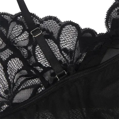 Babydoll Mit Spitze + Blumendruck Schwarz L/Xl – Subblime