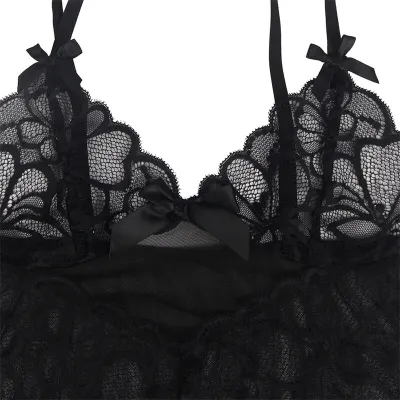 Babydoll Mit Spitze + Blumendruck Schwarz L/Xl – Subblime