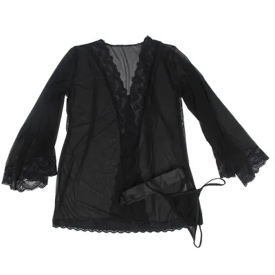 Transparent fabric coat with lace detail, black, S/M – Subblime
