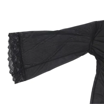 Transparent fabric coat with lace detail, black, L/XL – Subblime