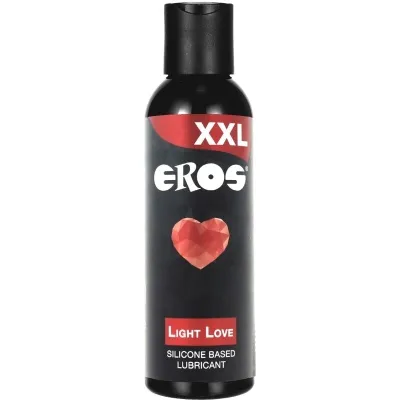 Black bottle of Eros XXL Light Love silicone lubricant with a red heart on the label.