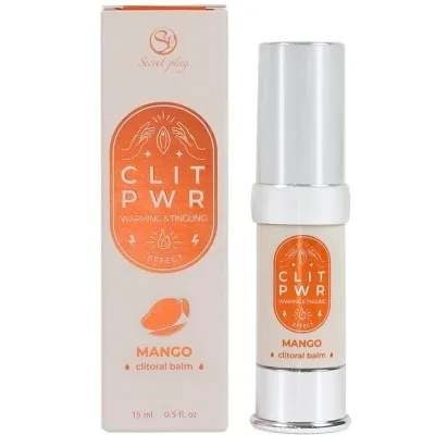 Clitoral Balm "Clit PWR" with mango flavor, 15 ml, in a white bottle and matching packaging.