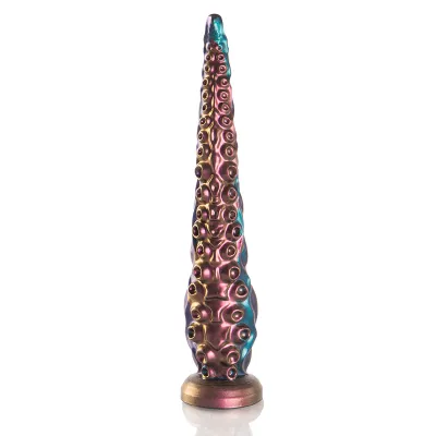 A colorful, tentacle-like object with suction cups that stands upright.