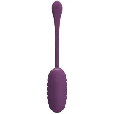 Lila, länglicher Vibrator mit gerippter Oberfläche und langem Griff, oben ein Ein-/Ausschalter.