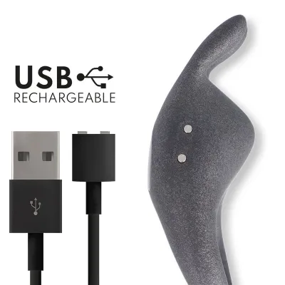 USB-kabel und graues Gerät mit magnetischen Ladepunkten, Text: "USB Rechargeable".