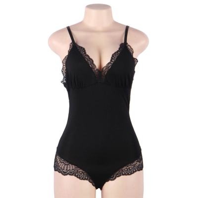 Schwarzer Teddy Mit Blumenspitzendetail L/XL | Subblime