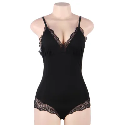 Schwarzer Teddy Mit Blumenspitzendetail L/Xl – Subblime