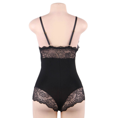 Schwarzer Teddy Mit Blumenspitzendetail L/XL | Subblime