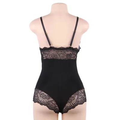 Schwarzer Teddy Mit Blumenspitzendetail L/Xl – Subblime