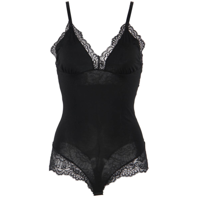 Schwarzer Teddy Mit Blumenspitzendetail L/XL | Subblime