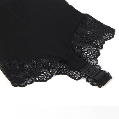 Schwarzer Teddy Mit Blumenspitzendetail L/XL | Subblime