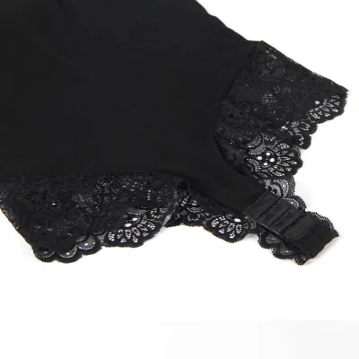 Schwarzer Teddy Mit Blumenspitzendetail L/Xl – Subblime