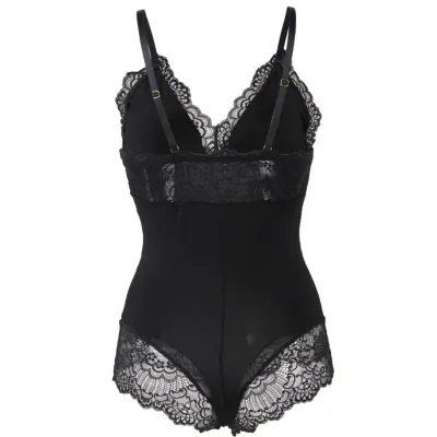 Schwarzer Teddy Mit Blumenspitzendetail L/Xl – Subblime