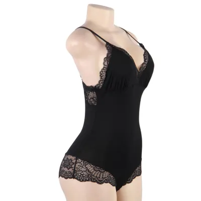 Black Teddy Bear with Floral Lace Detail S/M – Subblime