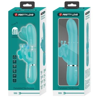 Rabbit vibrator 4 in 1 butterfly aqua green | Pretty Love