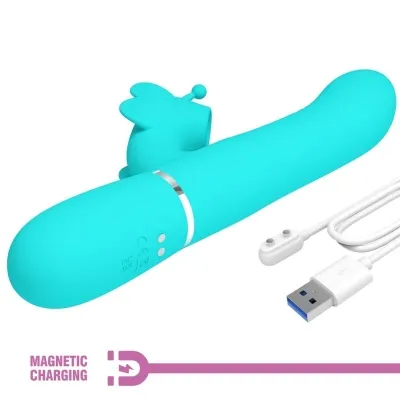 Rabbit vibrator 4 in 1 butterfly aqua green | Pretty Love