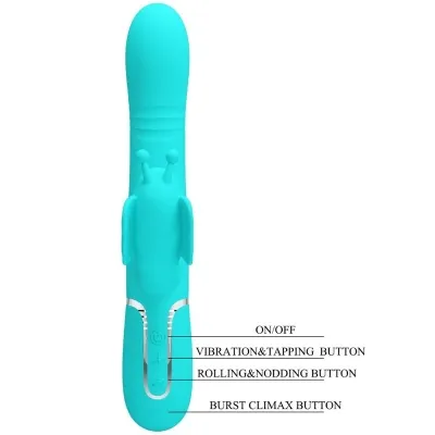Rabbit vibrator 4 in 1 butterfly aqua green | Pretty Love