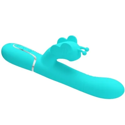 Rabbit vibrator 4 in 1 butterfly aqua green | Pretty Love