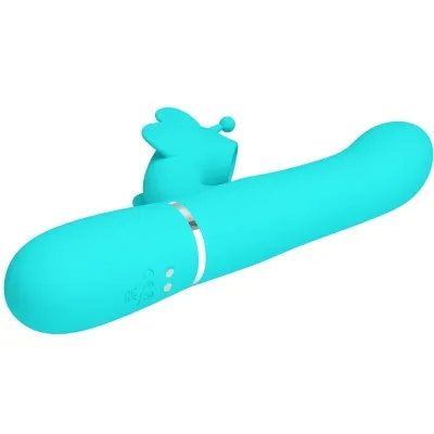 Rabbit vibrator 4 in 1 butterfly aqua green | Pretty Love