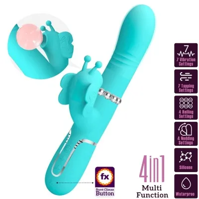 Rabbit vibrator 4 in 1 butterfly aqua green | Pretty Love