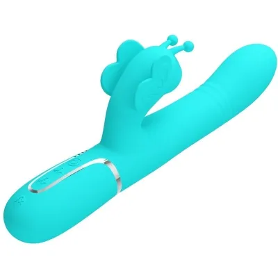 Rabbit vibrator 4 in 1 butterfly aqua green | Pretty Love