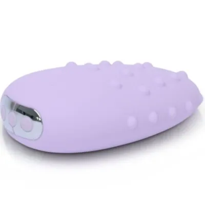 Purple, oval, textured massage stone with silver controls.