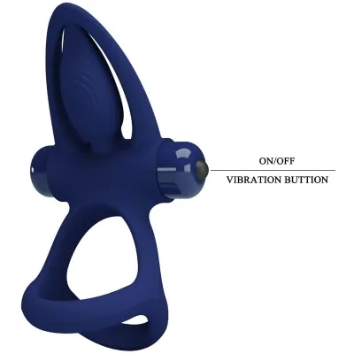 Double Ring with Vibration & Stimulator Blue – Pretty Love
